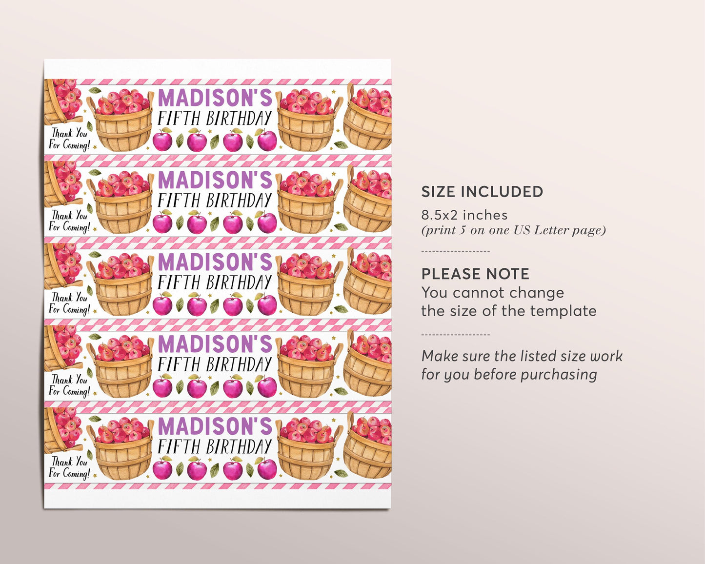 Apple Water Bottle Labels Editable Template, Girl Fall Autumn Bushel of Fun Birthday Party Bottle Wrapper Drink Tag, Apple Picking Labels
