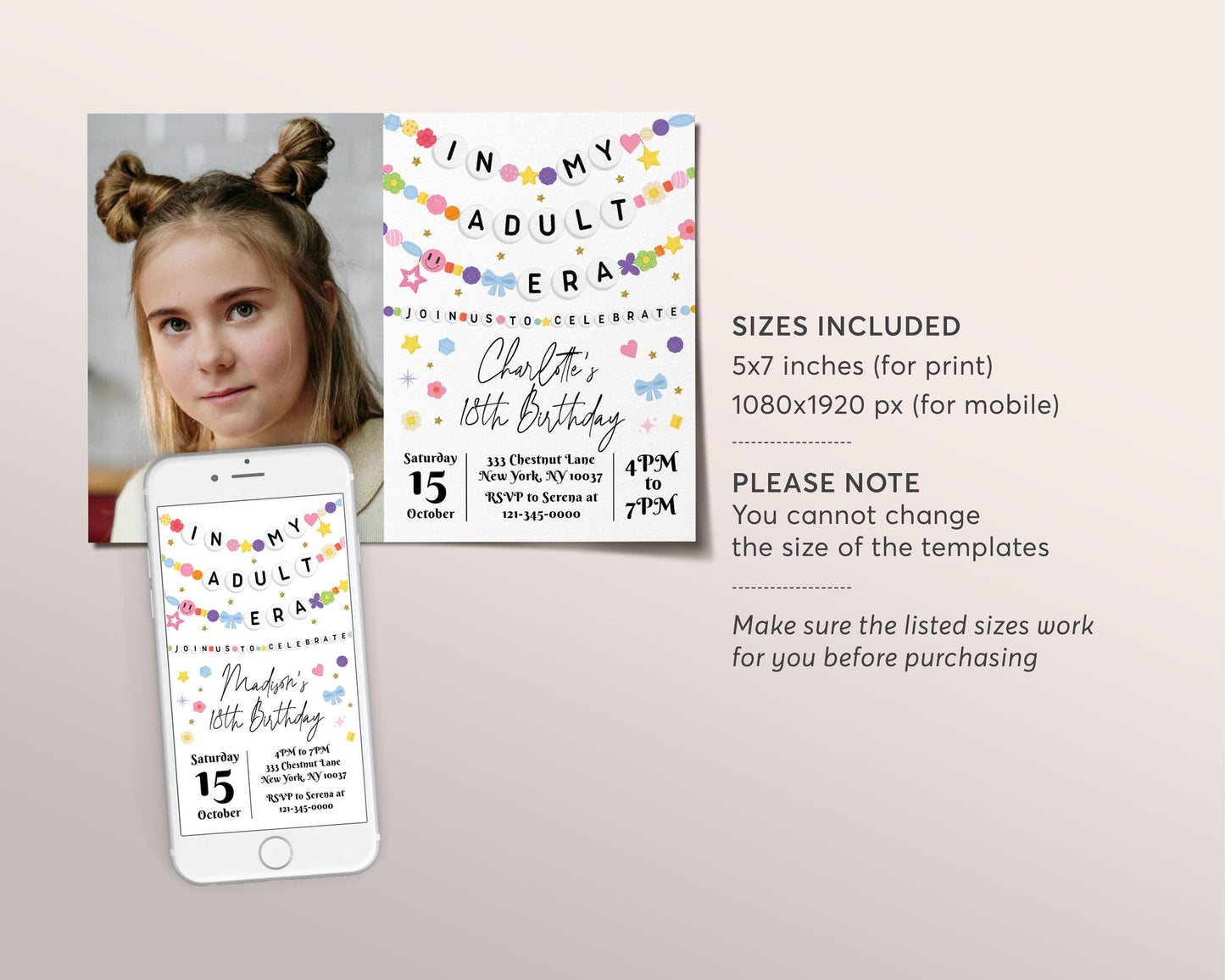 In My Adult Era Invitation With Photo Editable Template, Friendship Bracelet Party Invite, Eighteen 18th Birthday Girl Eras Music Evite