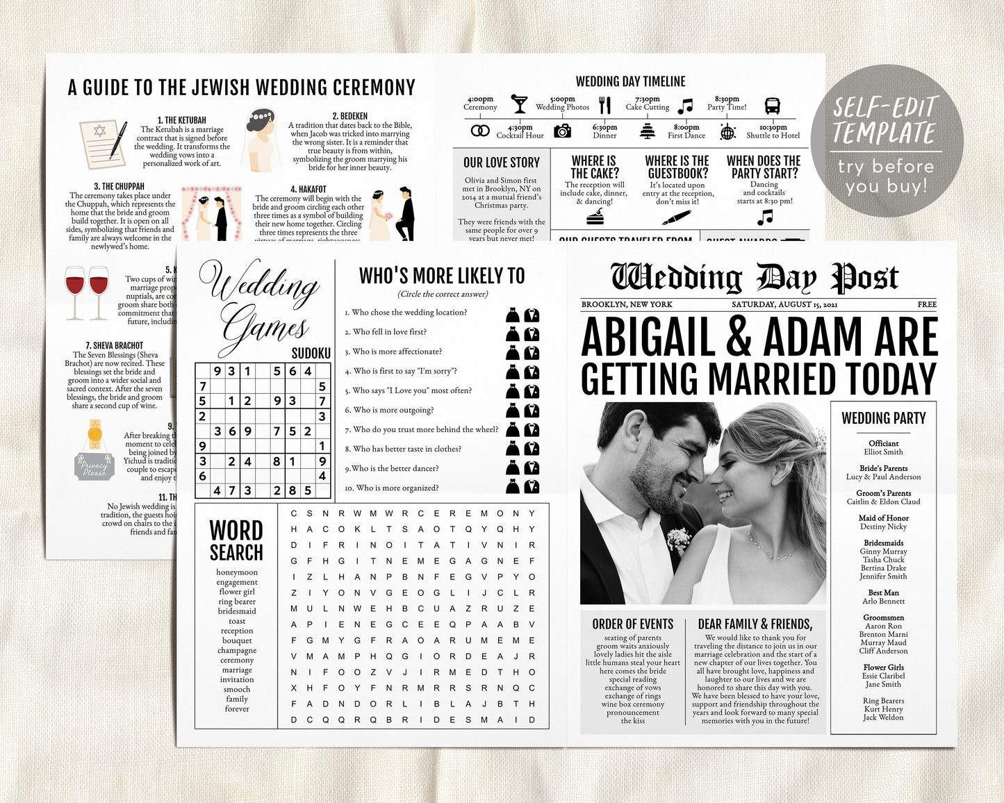 Large Newspaper Jewish Wedding Program Template