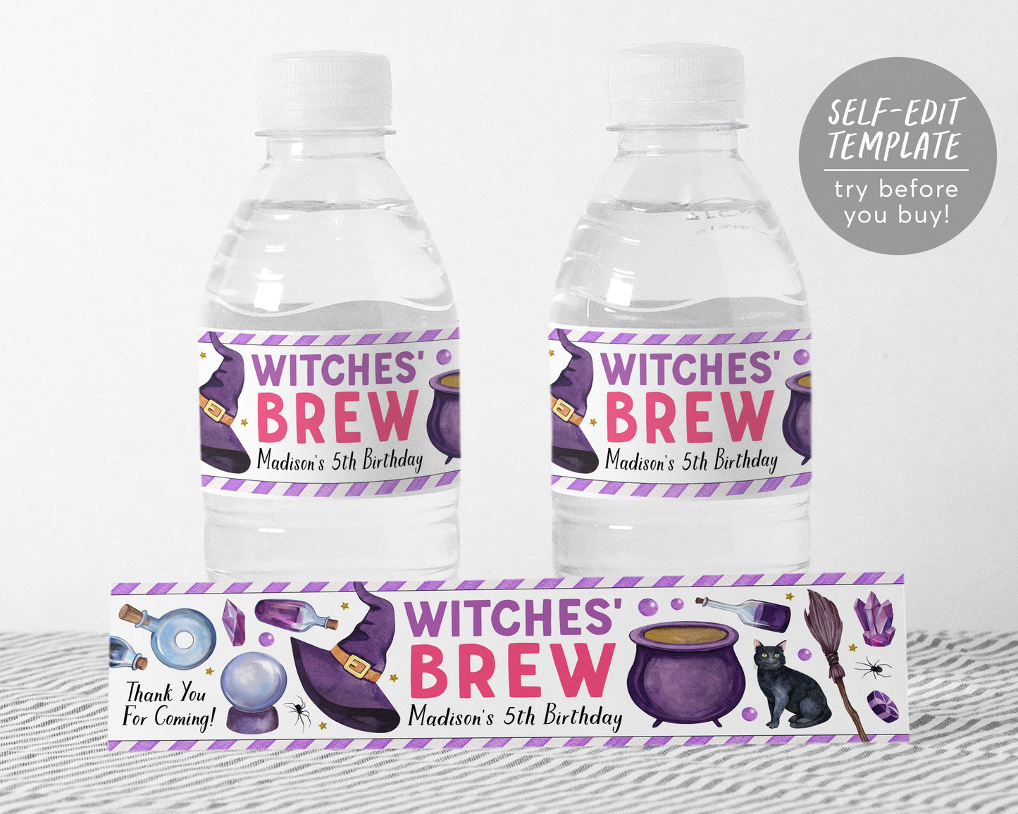 Witches Brew Water Bottle Labels Editable Template