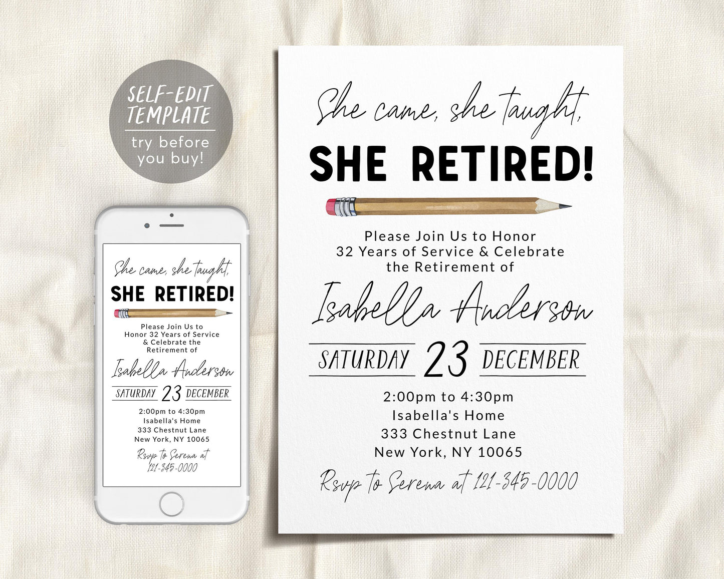 Teacher Retirement Party Invitation Editable Template