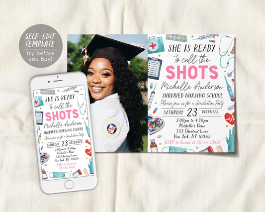 Nurse Graduation Invitation With Photo Editable Template