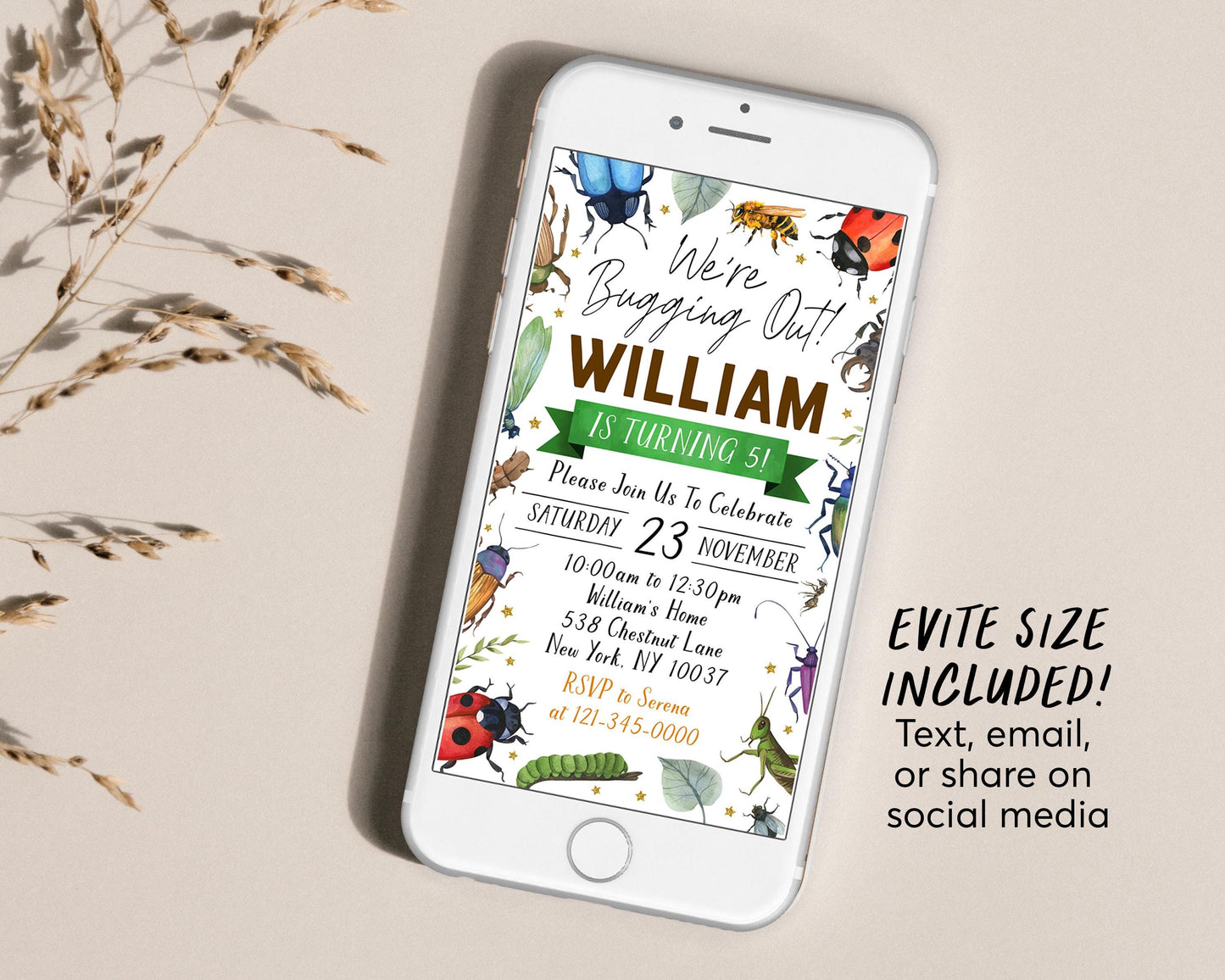 Bugs Insect Birthday Invitation With Photo Editable Template, We're Bugging Out Party Invite, Kids Nature Beetle Hunt Garden Party Evite