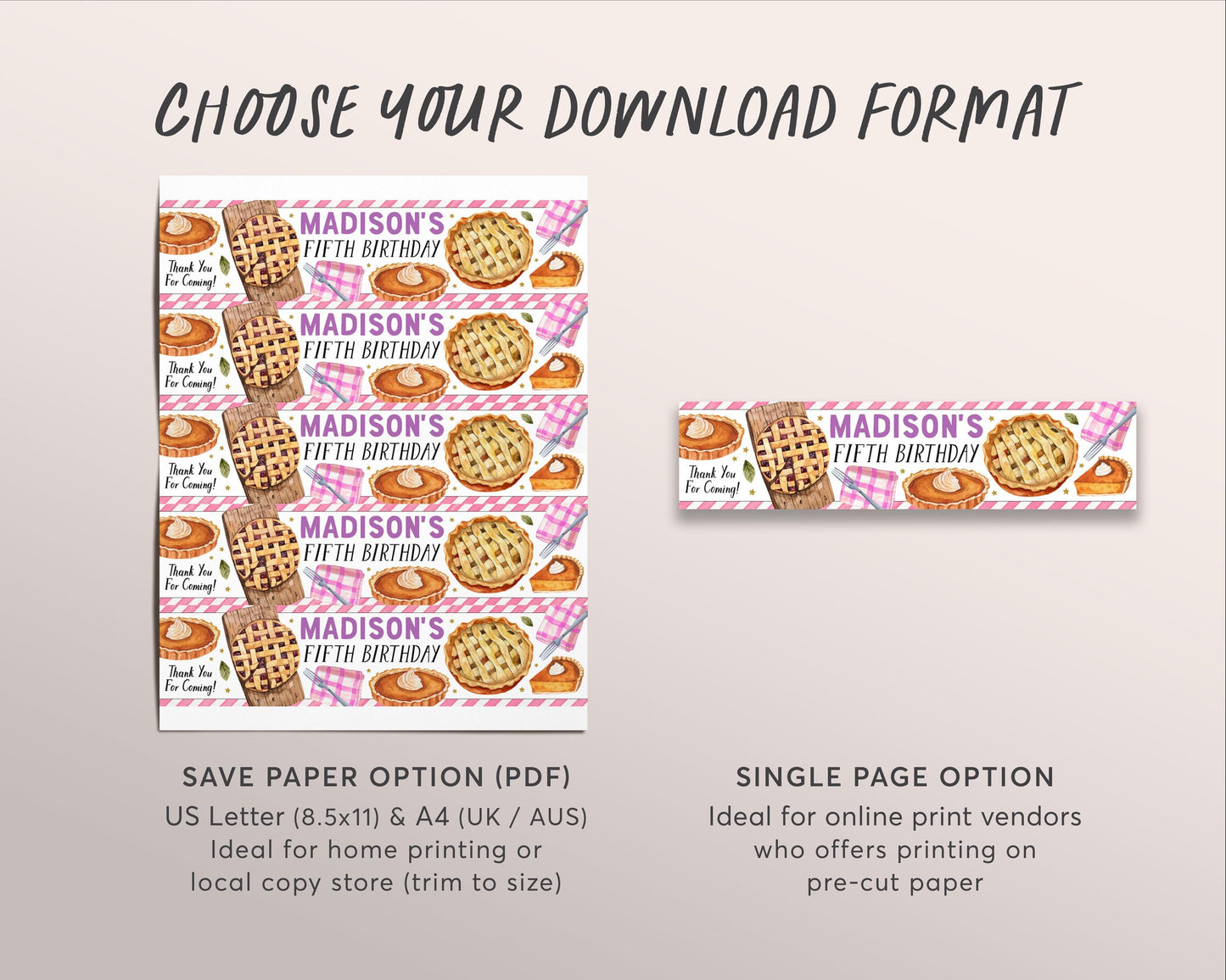 Pie Water Bottle Labels Editable Template, Girl Cutie Pie Birthday Party Bottle Wrapper Drink Tag, Fall Autumn Sweetie Pumpkin Pie Label