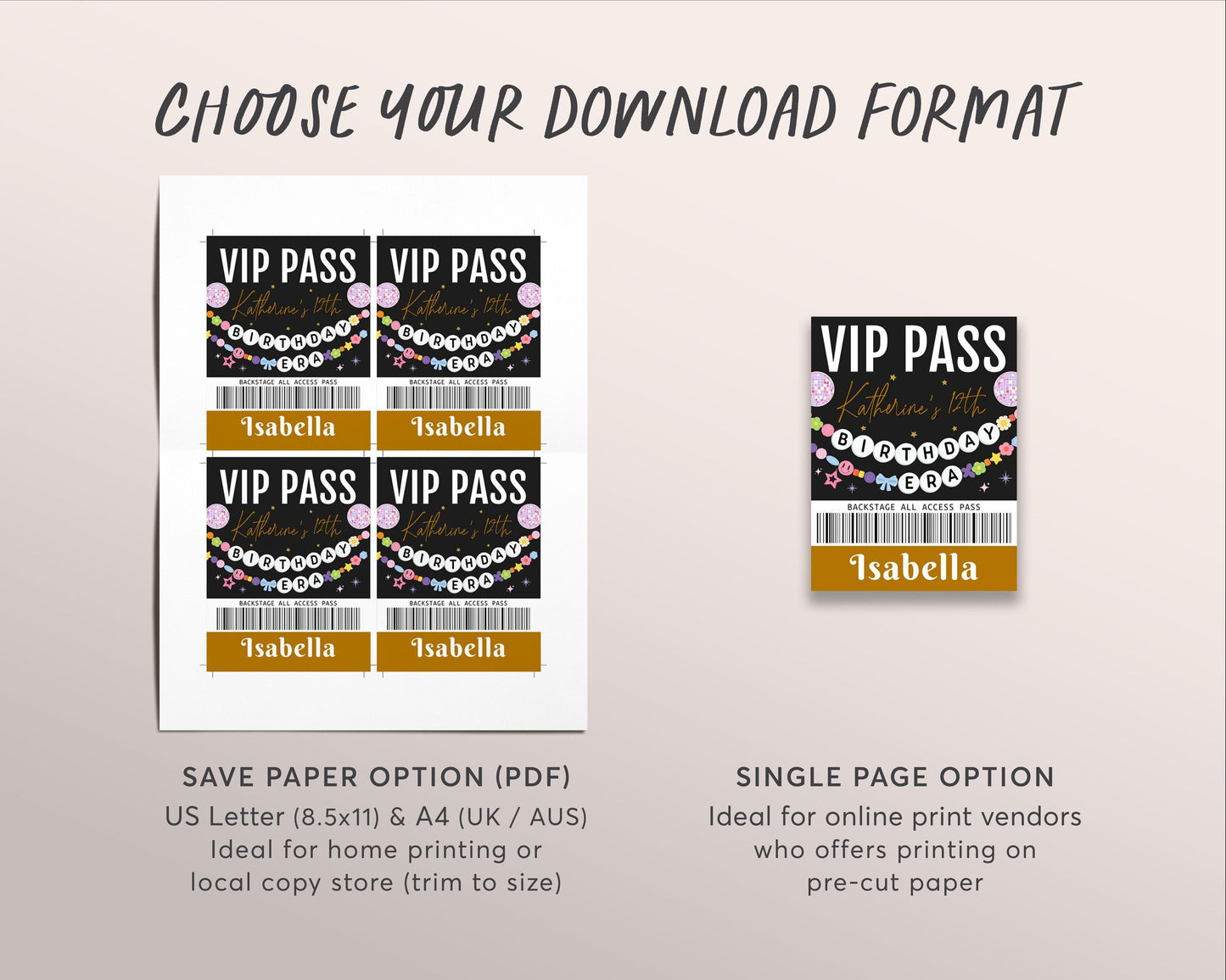 Birthday Era VIP Pass Editable Template, Eras Friendship Bracelet Party Kids Music Party VIP Badge, VIP Insert for Lanyard Ticket Favor Bag