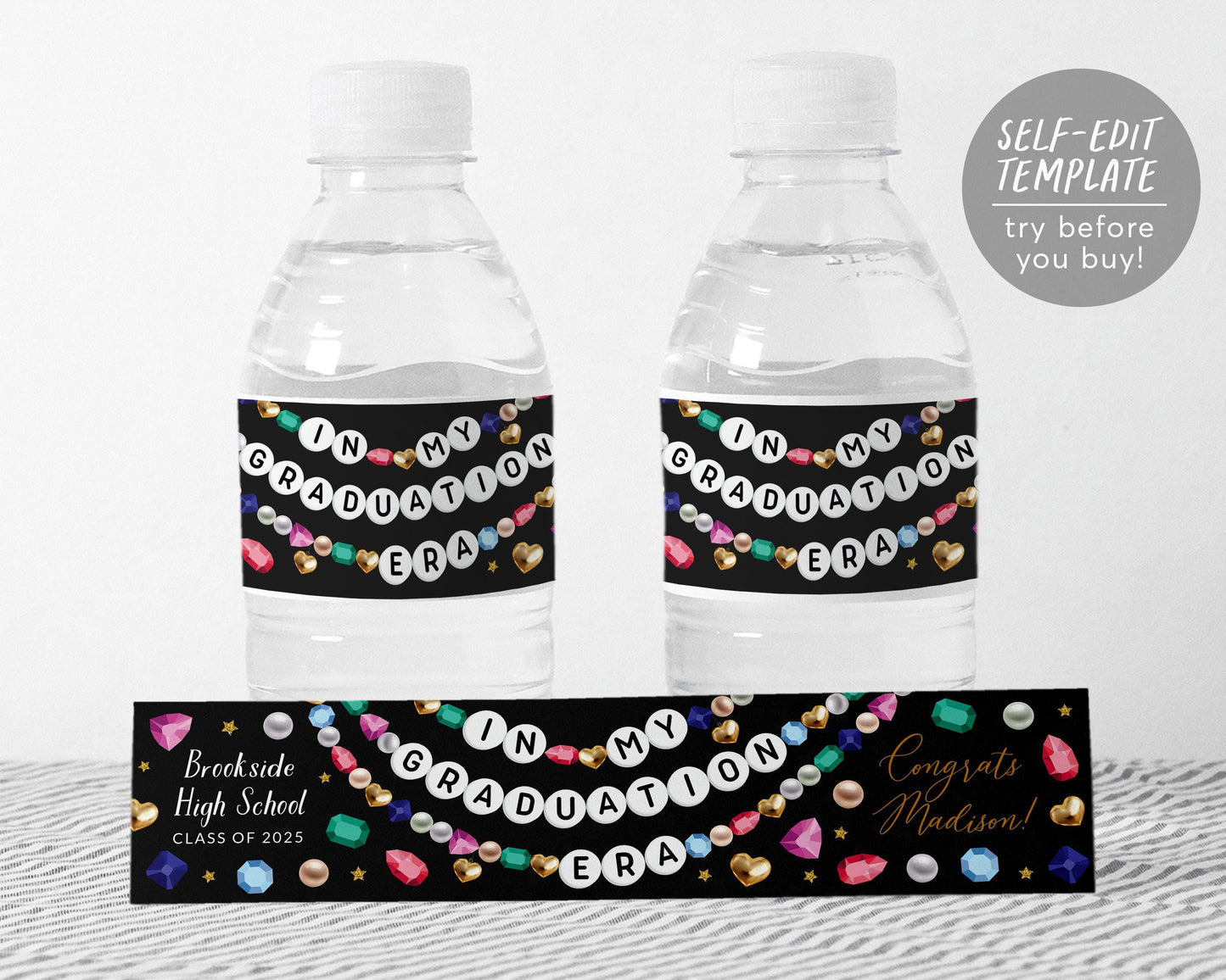 Graduation Era Water Bottle Labels Editable Template