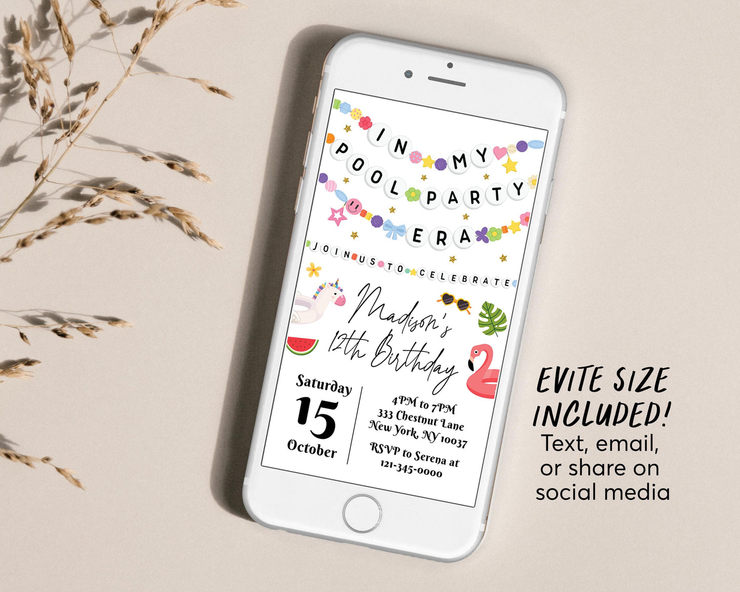 In My Pool Party Era Birthday Invitation Editable Template, Summer Friendship Bracelet Party Invite Swimming Beach Girl Eras Tropical Evite