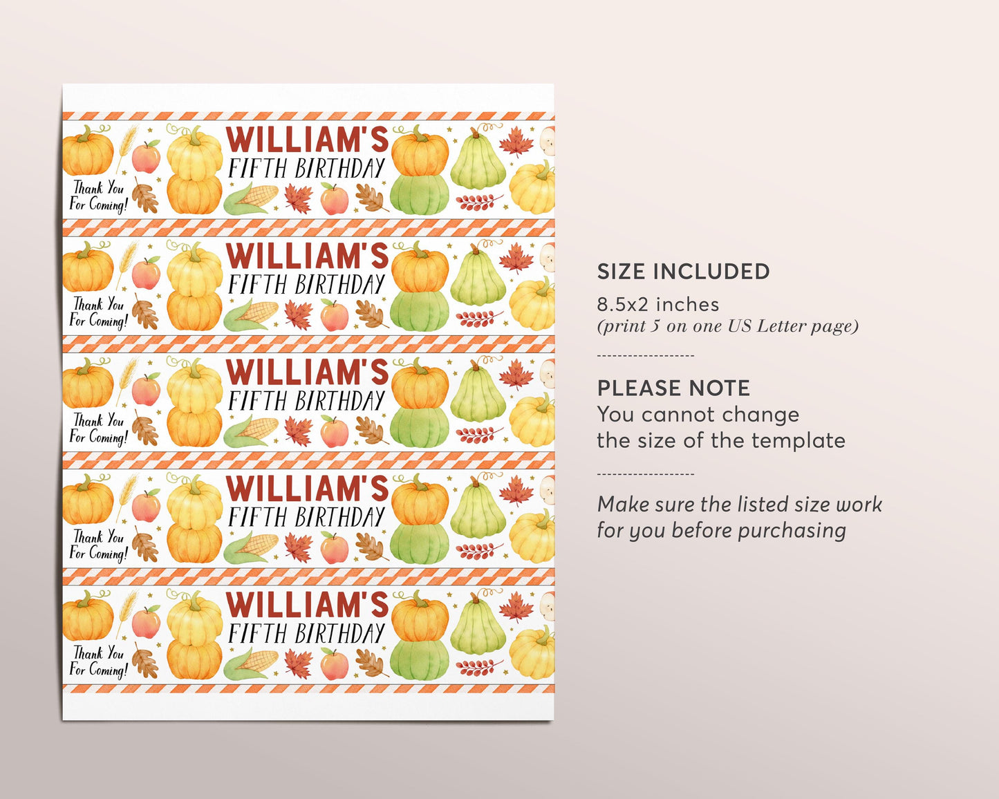 Pumpkin Water Bottle Labels Editable Template, Thanksgiving Birthday Bottle Wrapper Drink Tags, Our Little Pumpkin Patch Fall Bottle Wraps