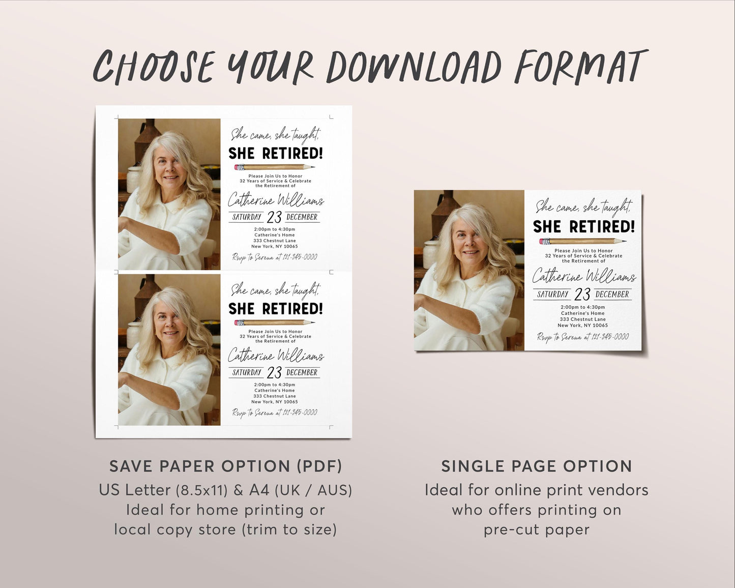 Teacher Retirement Party Invitation With Photo Editable Template, She Came She Taught She Retired Party Invite, Elementary Retirement Evite
