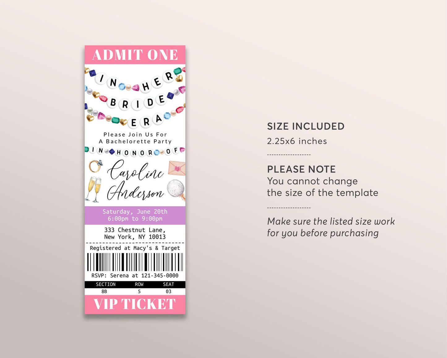 In Her Bride Era Bridal Shower Ticket Invitation Editable Template, Bachelorette Party Friendship Bracelet Invite Eras Engaged Wedding Evite
