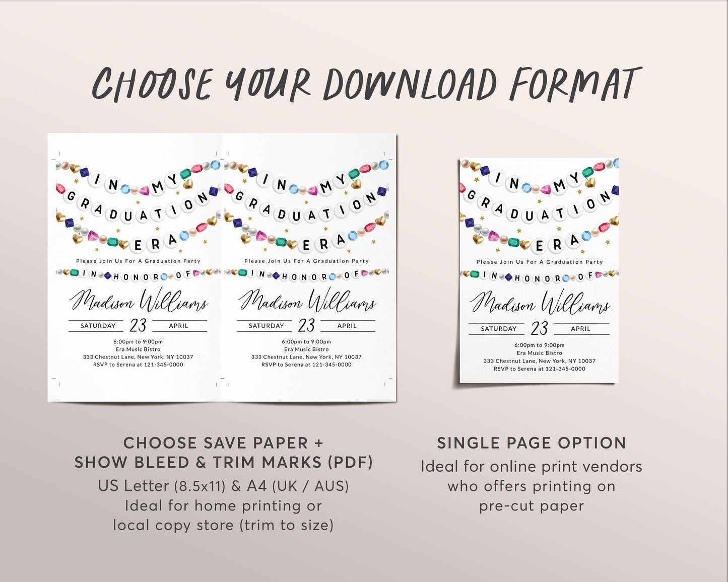 In My Graduation Era Birthday Invitation Editable Template, Graduation Announcement Friendship Bracelet Party Invite, Graduating Class Evite