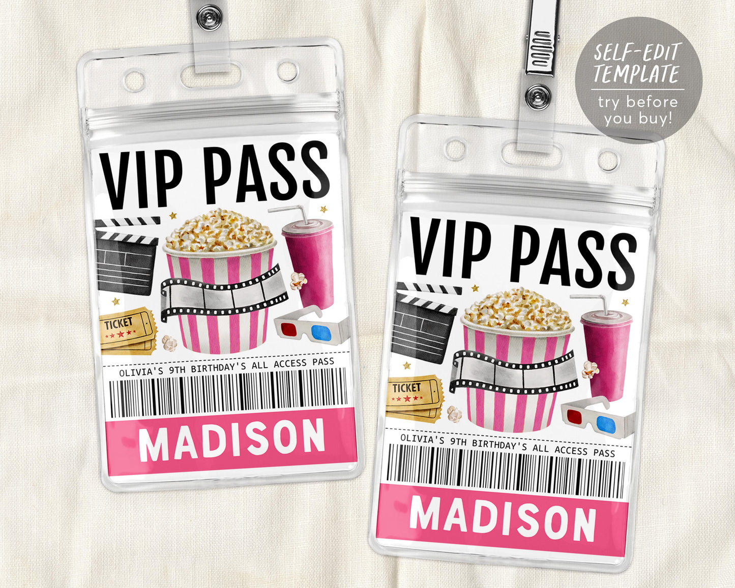 Movie Night VIP Pass Editable Template