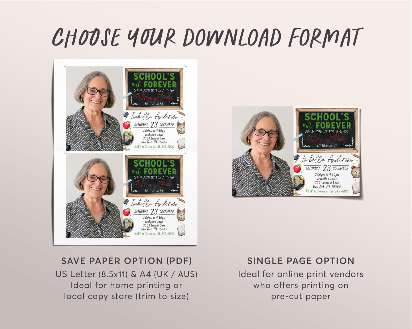 Teacher Retirement Invitation With Photo Editable Template, School's Out Forever Party Invite, Principal Professor Retirement Celebration