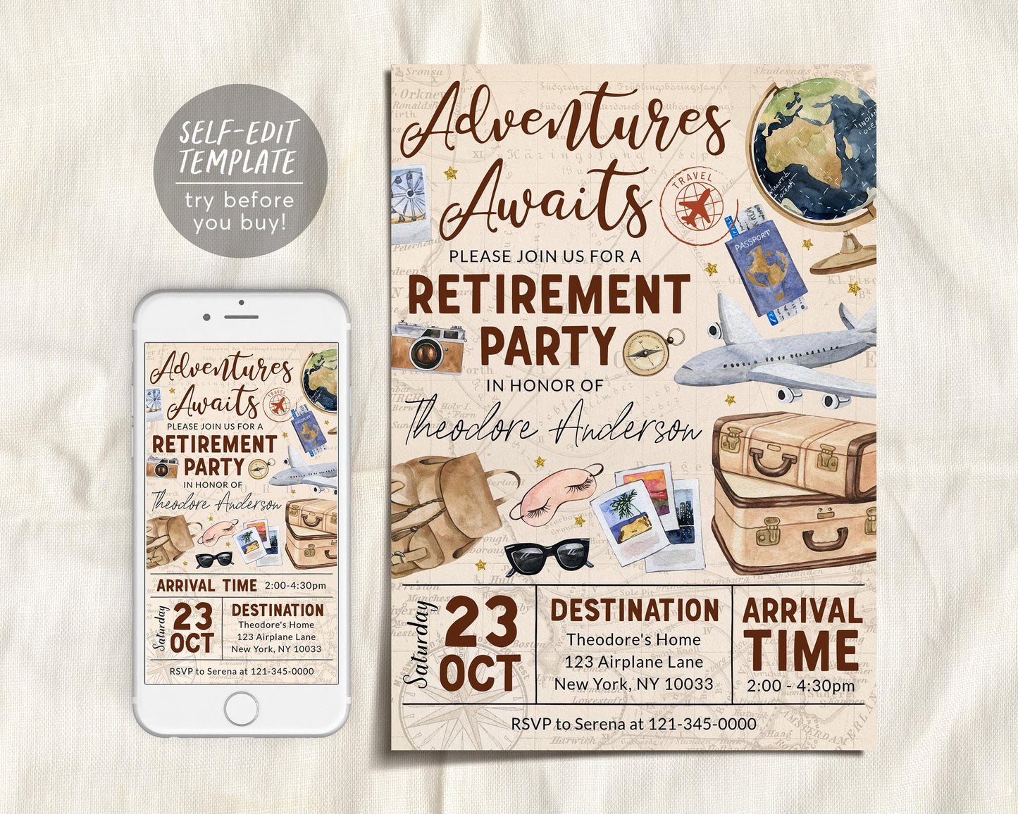 Travel Retirement Invitation Editable Template