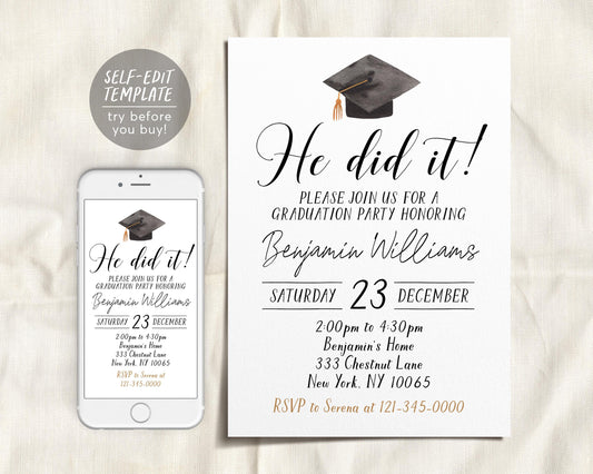 Graduation Invitation Editable Template