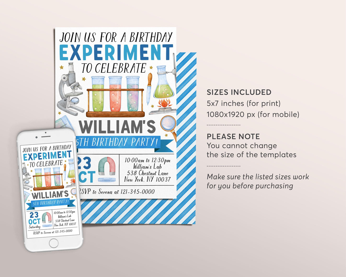 Science Birthday Invitation Editable Template, Boy Birthday Experiment Party Invite, Kids Science Lab Calling All Mad Scientists Party Evite