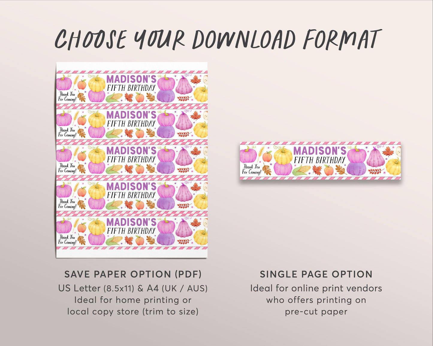 Pumpkin Water Bottle Labels Editable Template, Girl Thanksgiving Birthday Bottle Wrapper Drink Tags, Little Pumpkin Patch Fall Bottle Wraps