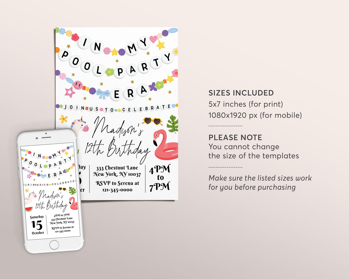 In My Pool Party Era Birthday Invitation Editable Template, Summer Friendship Bracelet Party Invite Swimming Beach Girl Eras Tropical Evite