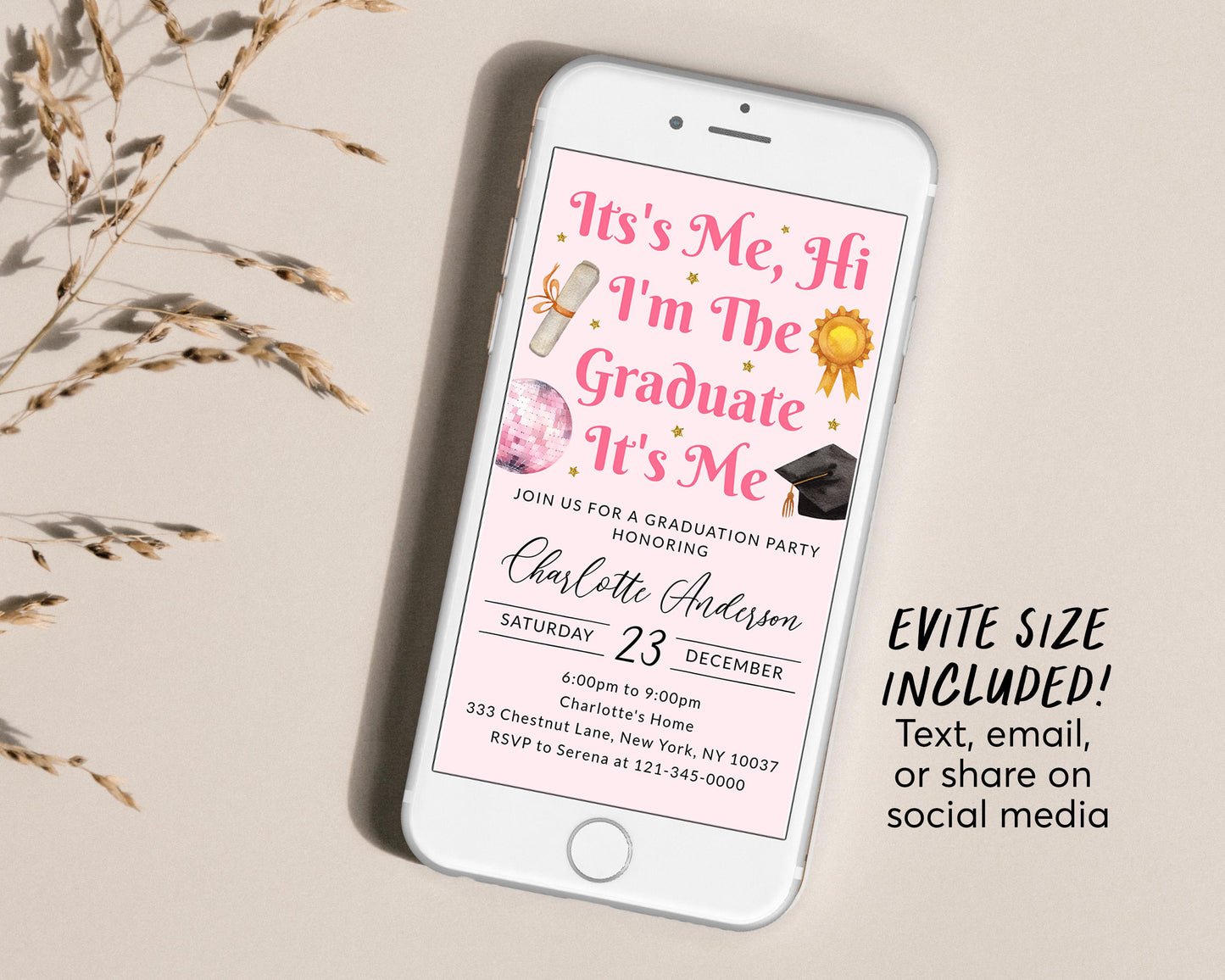 It's Me Hi I'm The Graduate Its Me Invitation Editable Template, Graduation Announcement Party Invite, In My Graduation Era School Evite