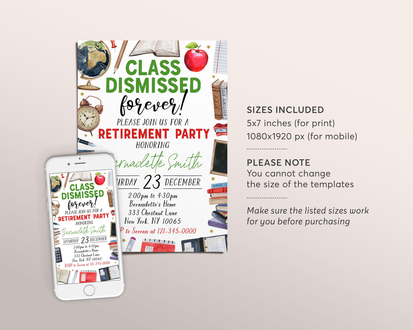 Teacher Retirement Invitation Editable Template, Class Dismissed Forever Party Invite, Principal Professor Surprise Retirement Celebration
