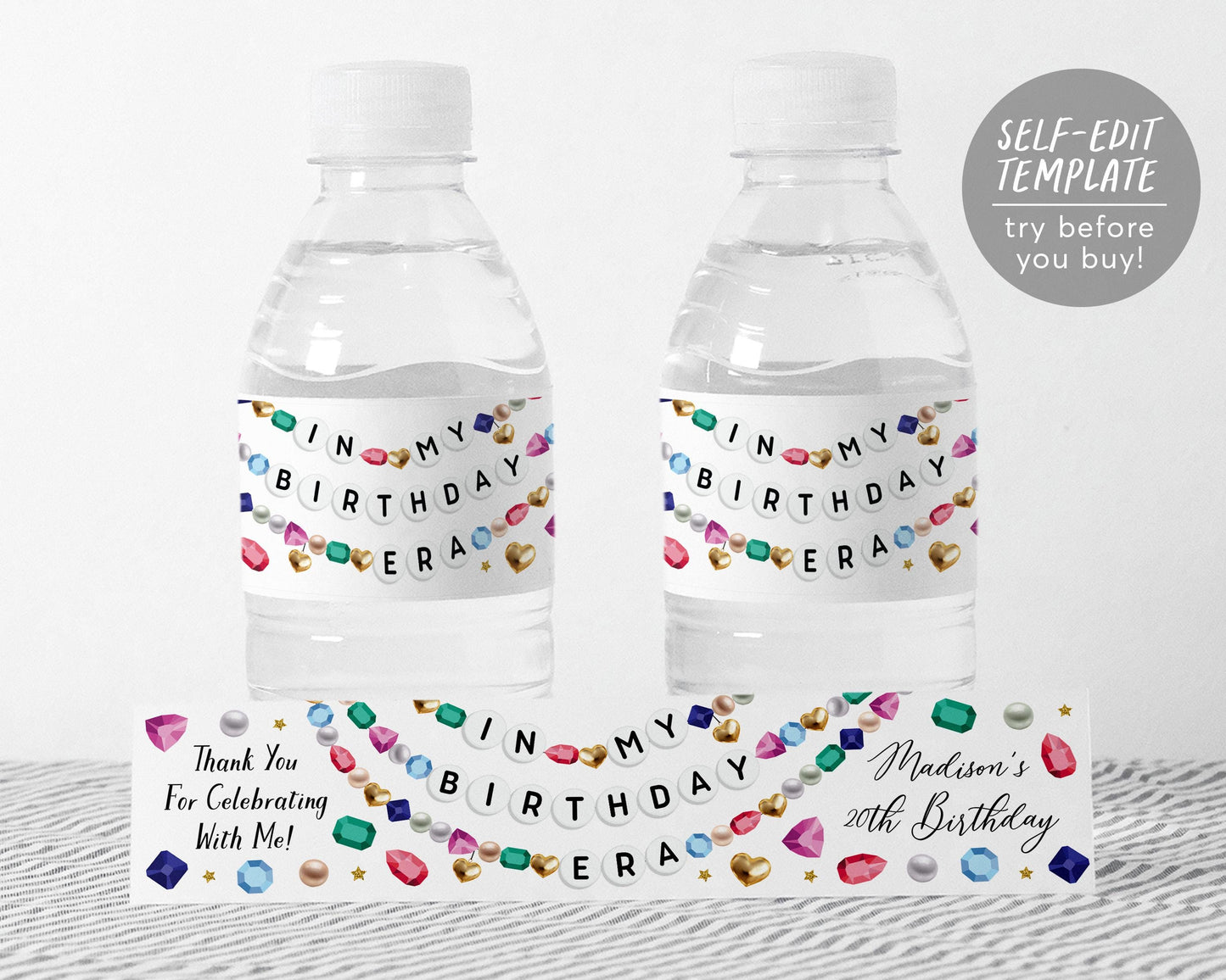 In My Birthday Era Water Bottle Labels Editable Template
