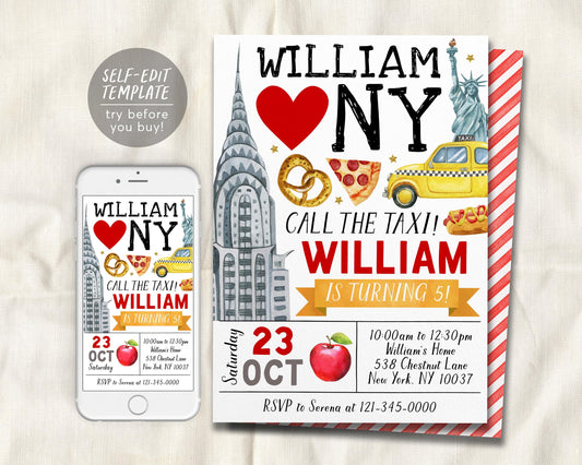 New York City Birthday Invitation Editable Template