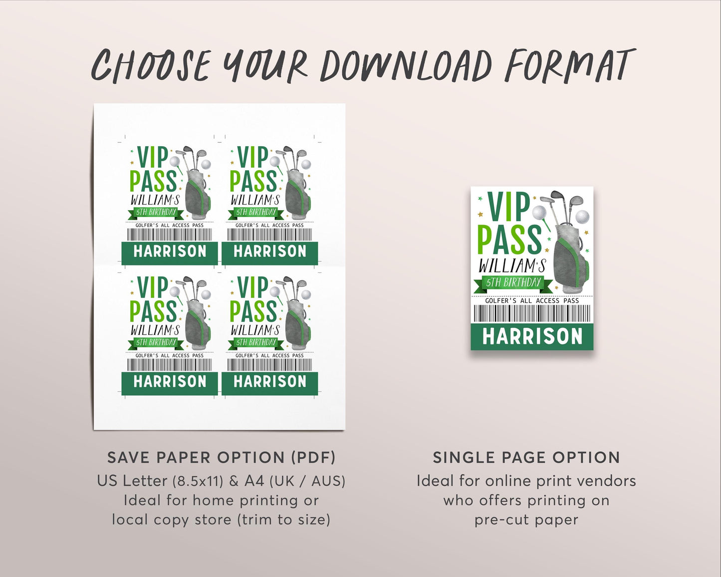 Golf Birthday All Star VIP Pass Editable Template, Golfer's Golfing Party All Access Pass, Crew Pass Guests Name Tag ID Badge Lanyard Sports