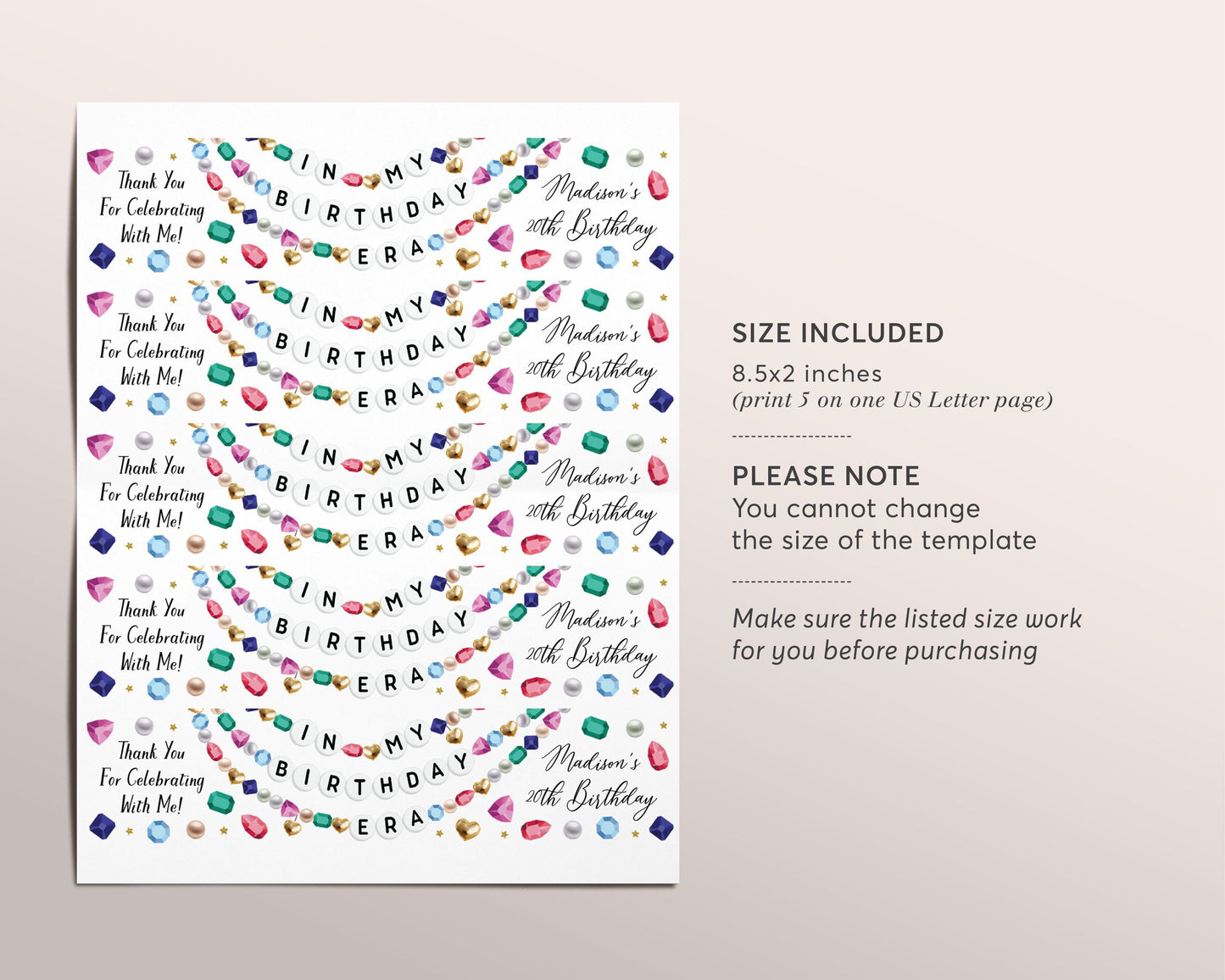 In My Birthday Era Water Bottle Labels Editable Template, Friendship Bracelet Party Bottle Wrapper Drink Tags, Eras 20th 30th 40th Wrap