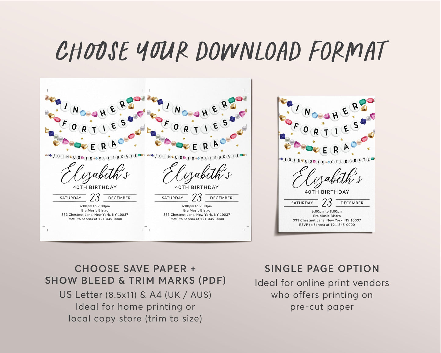 In My Forties Era Invitation Editable Template, Friendship Bracelet Party Invite, Fortieth 40th Birthday Girl Eras Music Party Gems Evite
