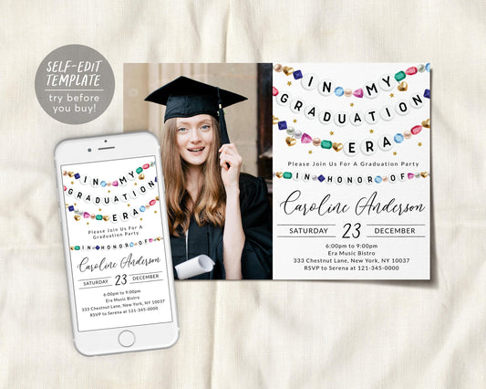 In My Graduation Era Invitation With Photo Editable Template