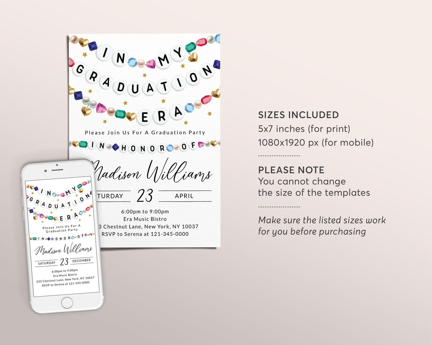 In My Graduation Era Birthday Invitation Editable Template, Graduation Announcement Friendship Bracelet Party Invite, Graduating Class Evite