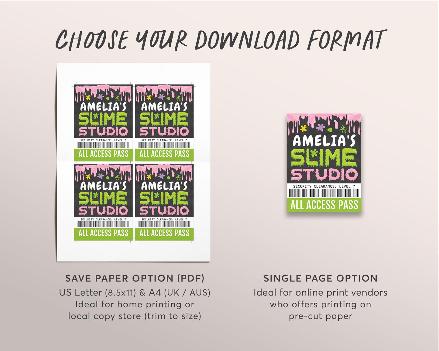 Slime Studio VIP Pass Editable Template, Girl Slime Entry Workshop All Access Pass, Slime Birthday Party Name Insert, ID Badge VIP Lanyard