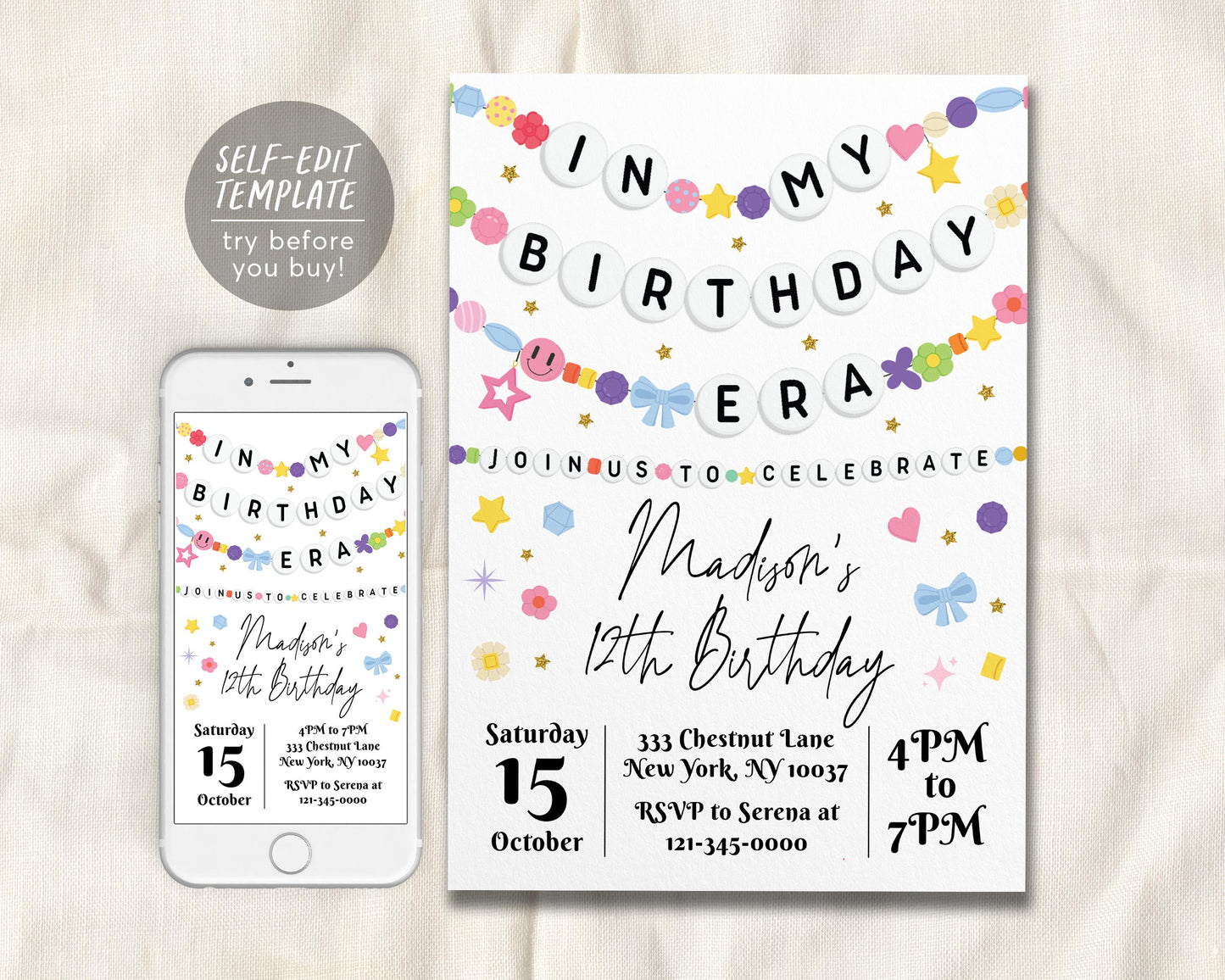 In My Birthday Era Invitation Editable Template