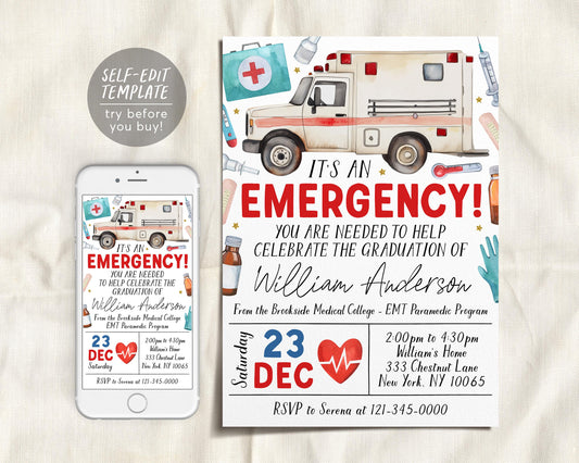 Paramedic EMT Graduation Invitation Editable Template