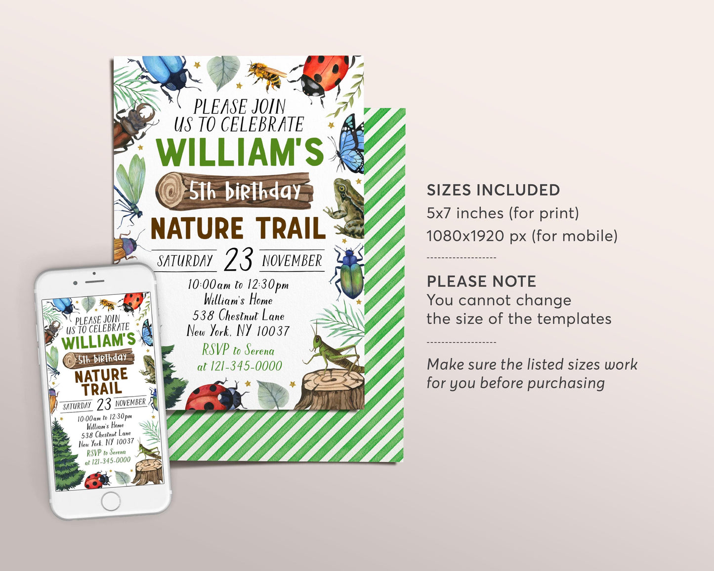 Nature Trail Birthday Invitation Editable Template, Outdoor Exploration Invite, Adventure Scavenger Hunt Woodland Forest Picnic Bugs Evite