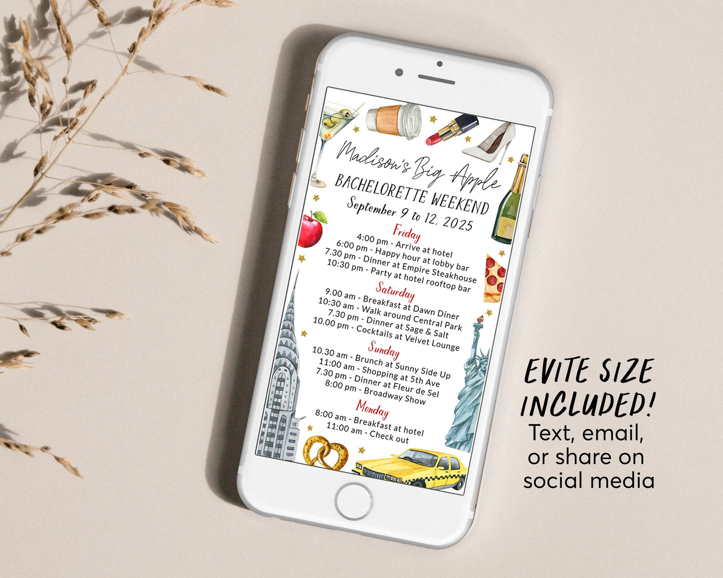 New York Bachelorette Itinerary Editable Template, New York Travel Planner, NYC Girls Night Out Weekend Schedule, Hen Party Big Apple Agenda