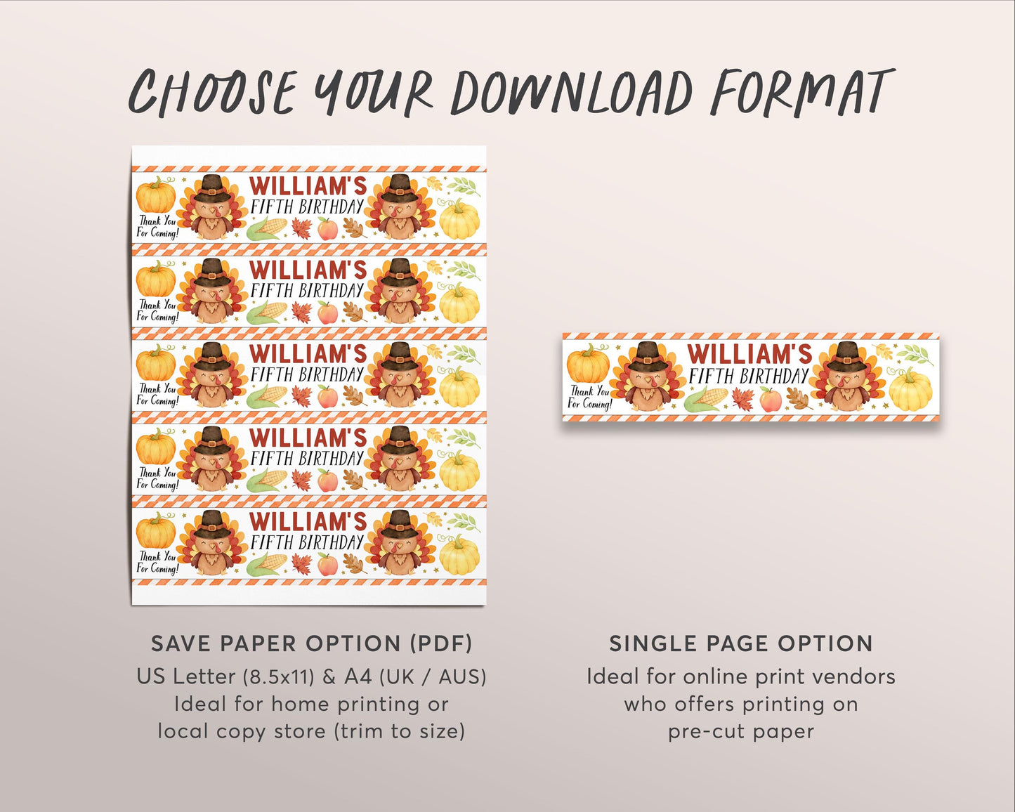 Little Turkey Water Bottle Labels Editable Template, Kids Thanksgiving Theme Birthday Bottle Wrapper Drink Tags, Autumn Fall Bottle Wraps