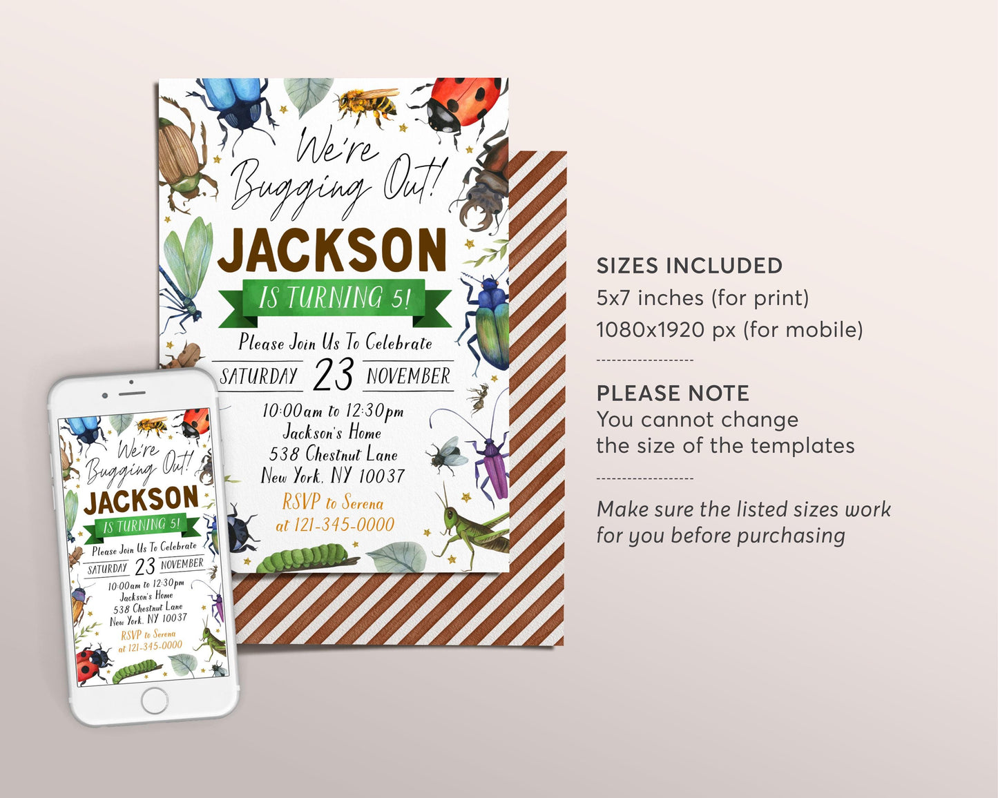 Bugs Insect Birthday Invitation Editable Template, We're Bugging Out Party Invite, Kids Nature Beetle Hunt Garden Party Creepy Crawly Evite