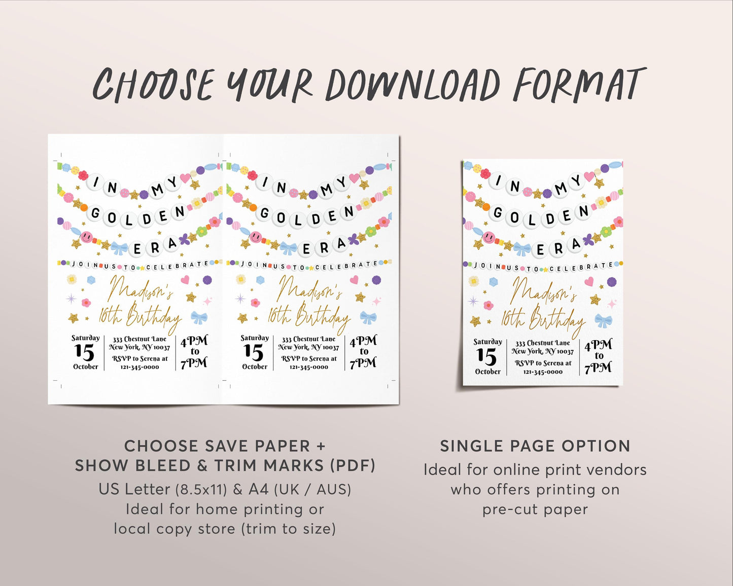In My Golden Era Invitation Editable Template, Friendship Bracelet Party Invite, Tween Teen Birthday Girl Eras Music Themed Gold Party Evite