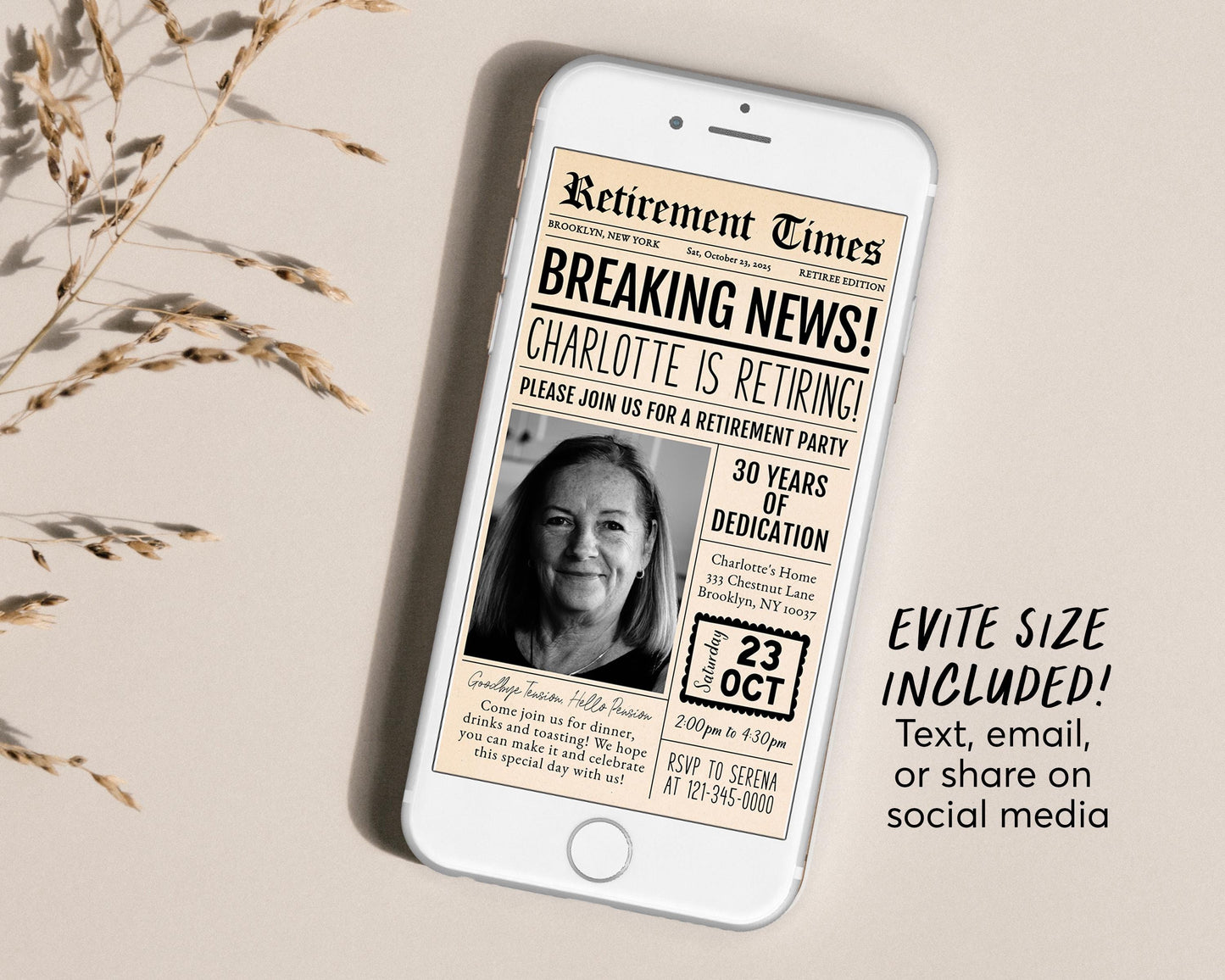 Retirement Newspaper Invitation Editable Template, Retirement Surprise Party Any Job Vintage Newspaper Invite, Retire Career Farewell Evite