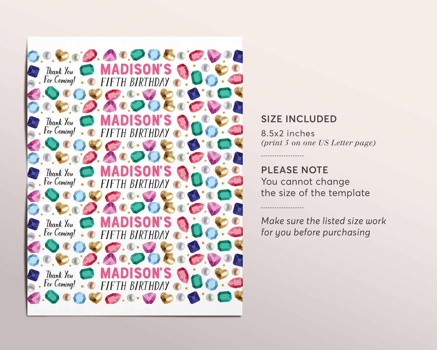 Gemstone Water Bottle Labels Editable Template, You're a Gem Thank You Birthday Party Bottle Wrapper Drink Tags, Kids Crystal Gemology Wrap