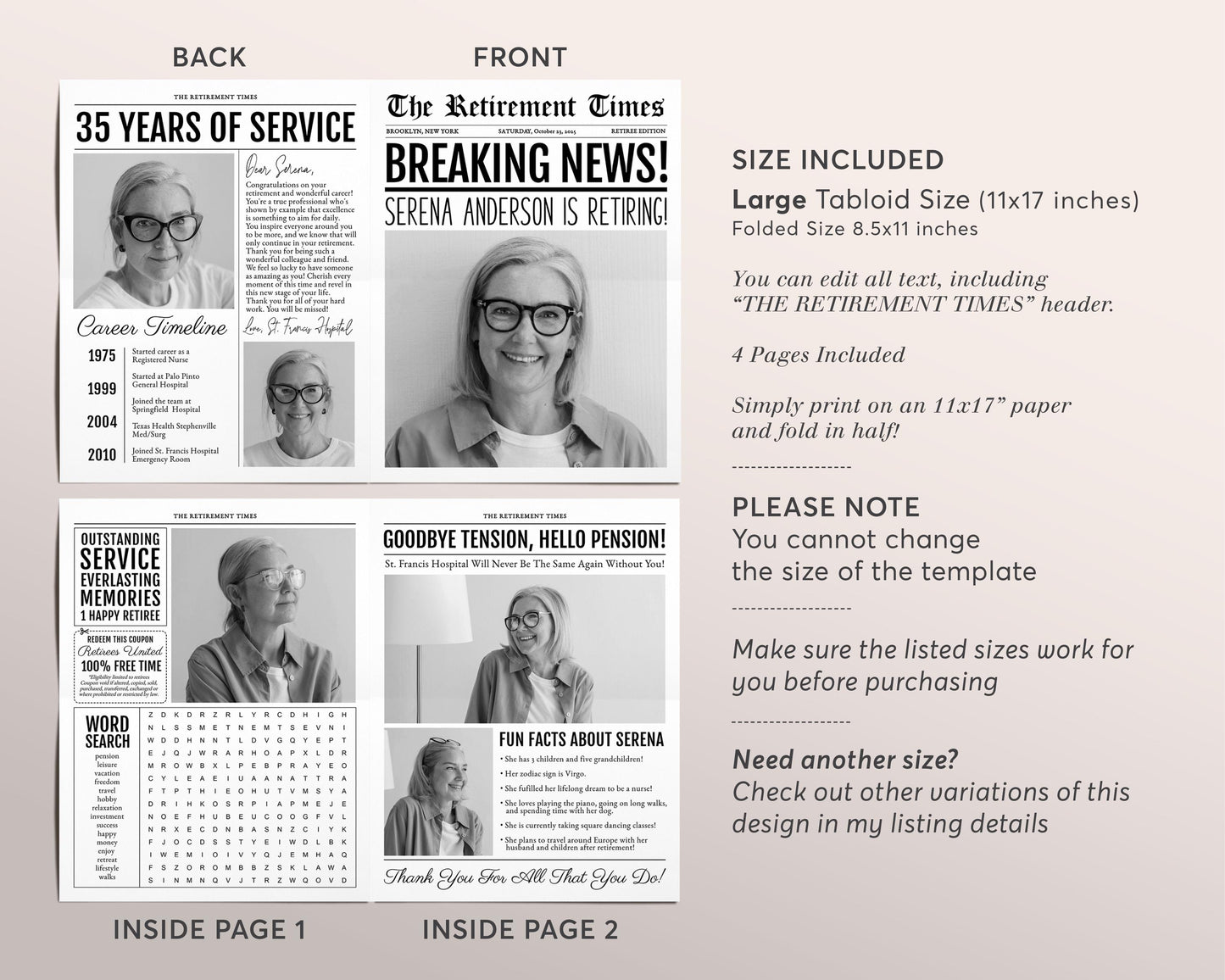 Retirement Newspaper Editable Template, Retirement Party Newspaper Bouquet Flower Wrap, Work Anniversary Card Poster Gift Retiree Printable