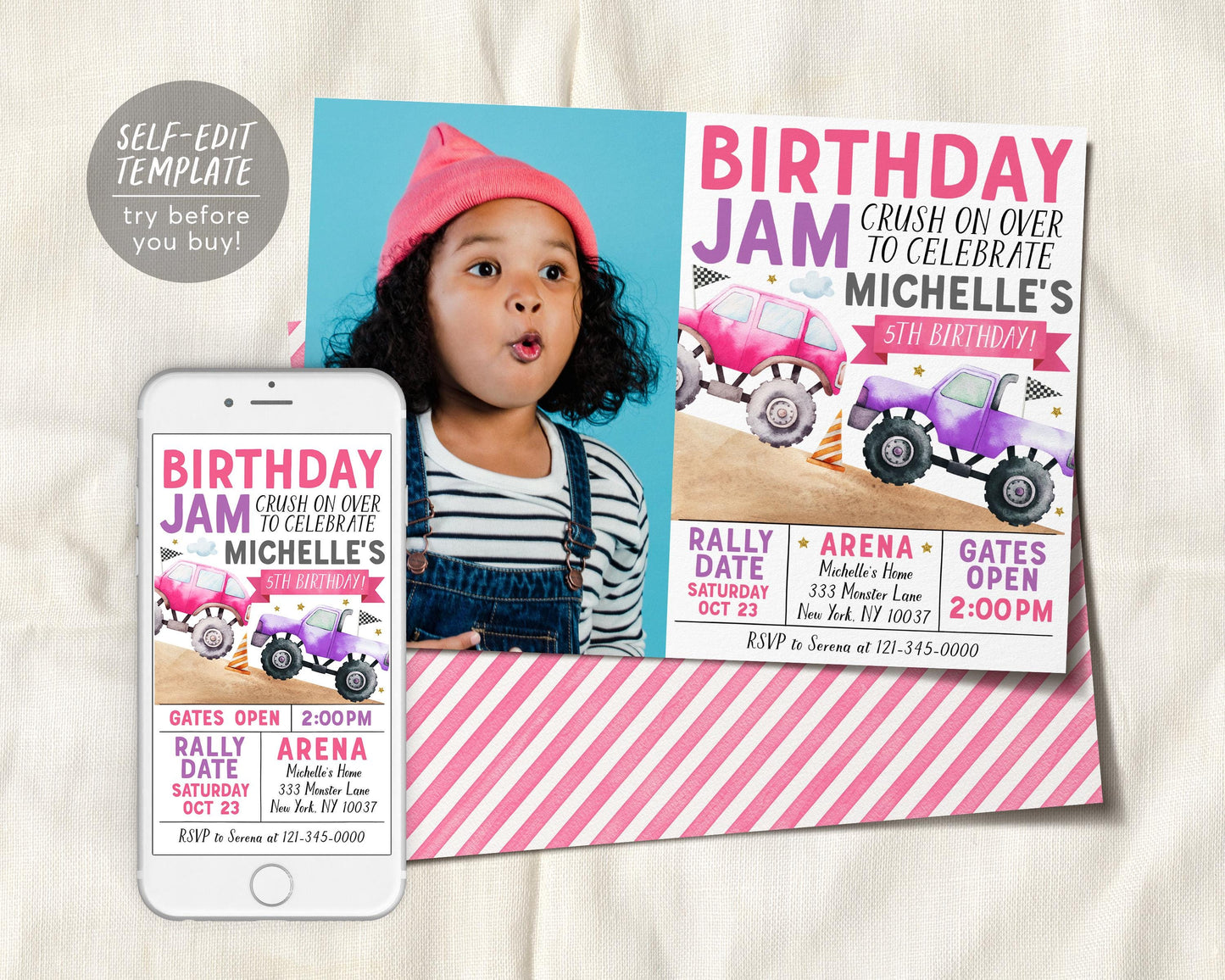 Birthday Monster Jam Birthday Invitation With Photo Editable Template