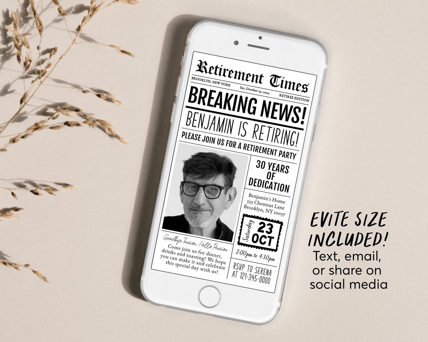 Retirement Newspaper Invitation Editable Template, Retirement Surprise Party Any Job Newspaper Invite, Retire Career Farewell Card Evite