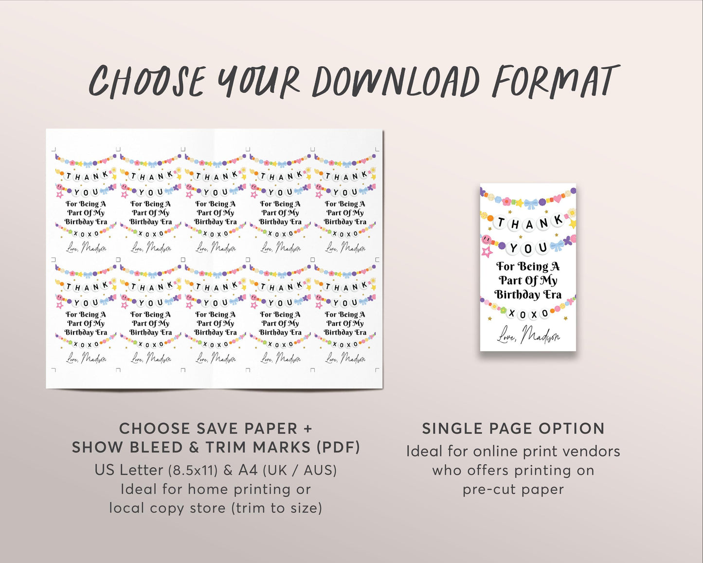 Birthday Era Friendship Bracelet Favor Tags Editable Template, Girl Eras Birthday Party Thank You Treat Bag, Music Party Gift Tag Labels