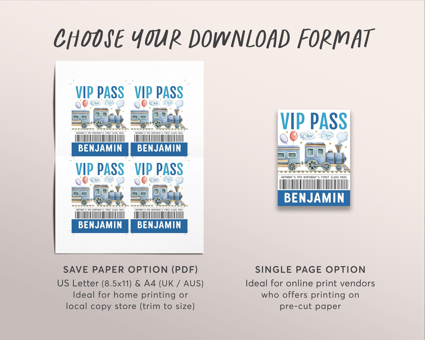 Train Birthday VIP Pass Editable Template, Boy Train Party Pit Crew Party, First Class All Access Guest Name Tag Insert ID Badge Lanyard