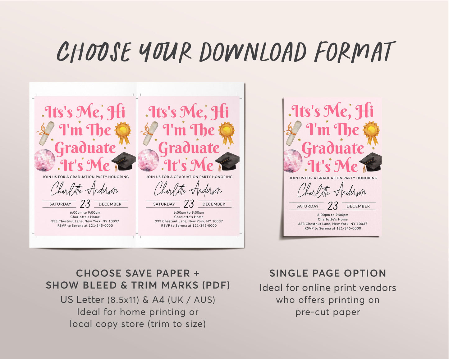 It's Me Hi I'm The Graduate Its Me Invitation Editable Template, Graduation Announcement Party Invite, In My Graduation Era School Evite