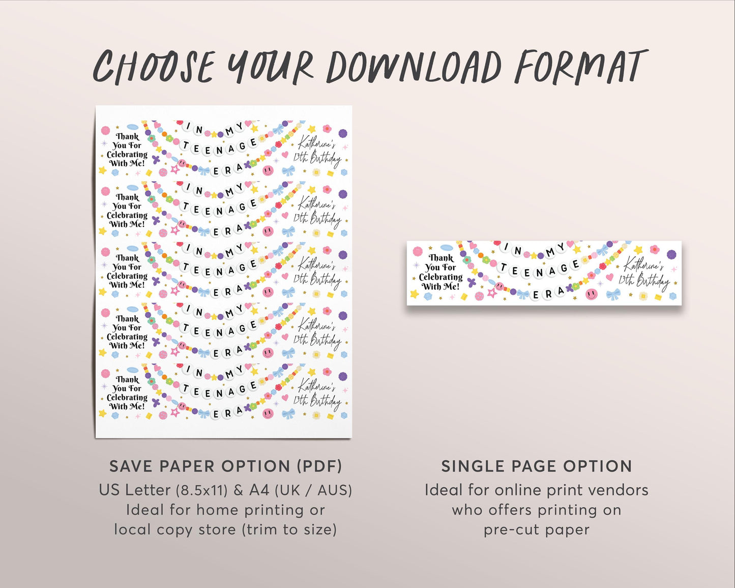 In My Teenage Era Water Bottle Labels Editable Template, Eras Friendship Bracelet Party Bottle Wrapper Drink Tags, Birthday Era Music Wrap