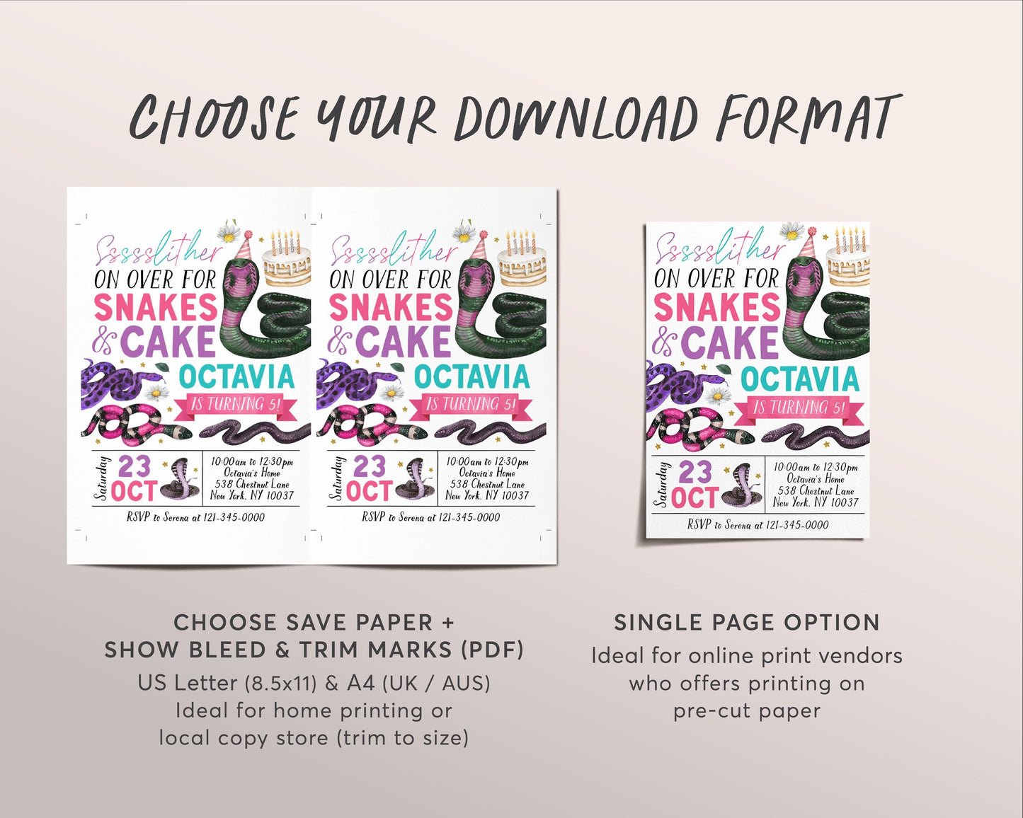 Snake Birthday Invitation Editable Template