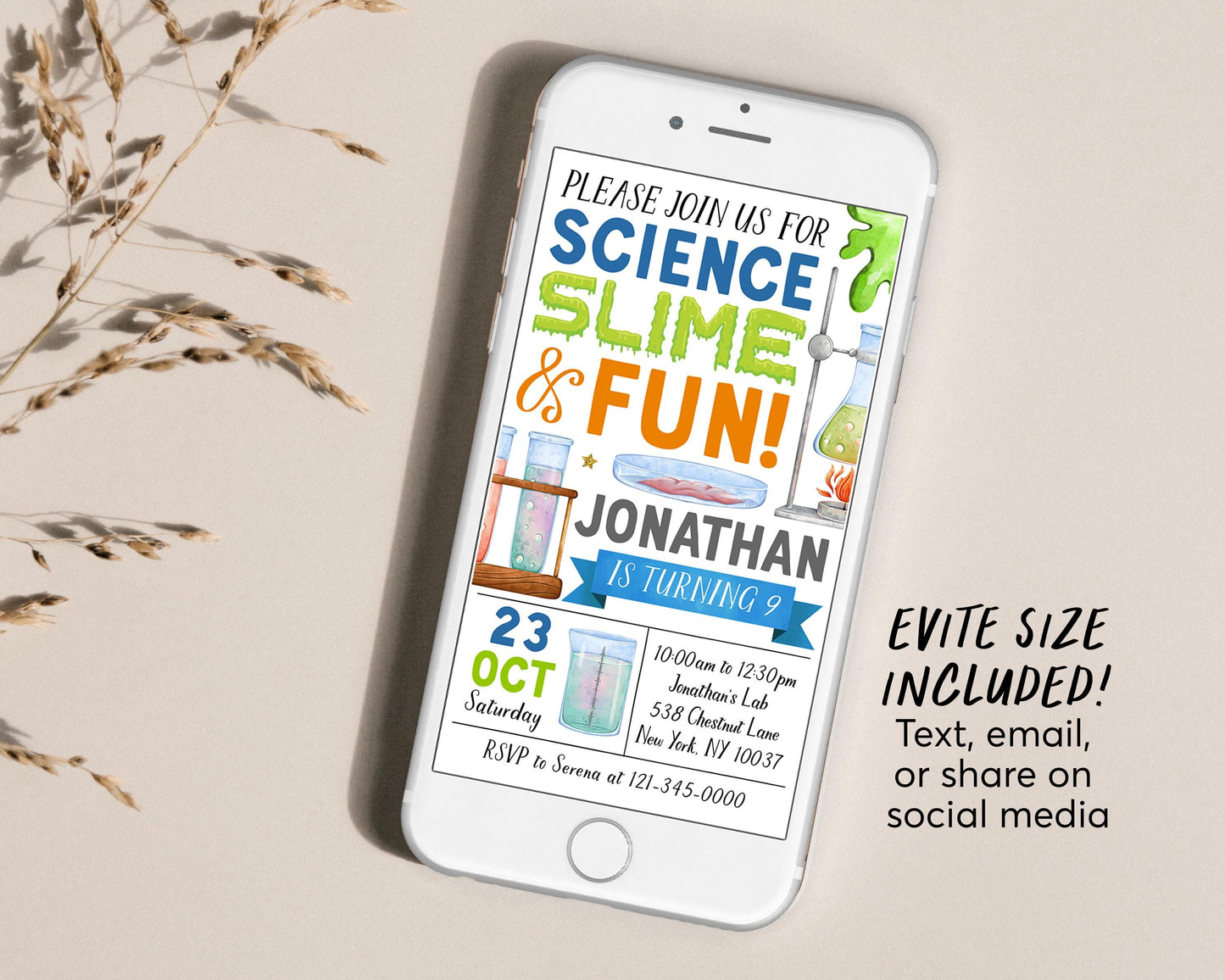 Science Slime Birthday Invitation With Photo Editable Template, Boy Scientist Slime Experiment Party Invite, Kid Professor Science Lab Evite